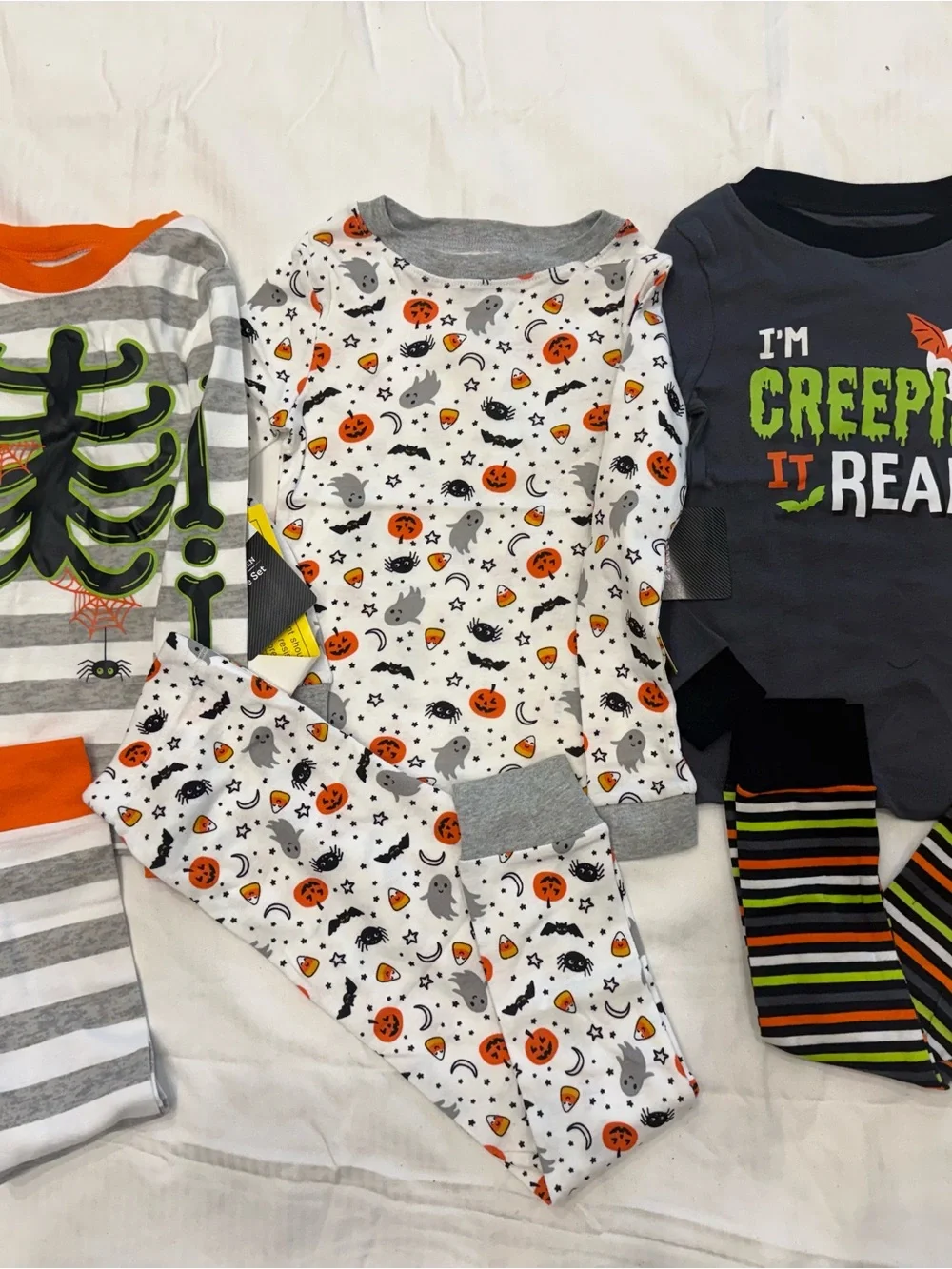 New boys Sz 5 Celebrate It White Gray Orange Halloween Pajama Set bundle